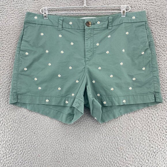 Old Navy Womens 14 Everyday Green Floral Embroidered Stretch Pocket Beach Chino - Picture 1 of 12